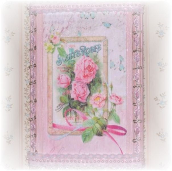 New~Scott's Roses PINK GIFT PLAQUE Romantic Shabby Cottage Chic Pearl Beading - £14.45 GBP