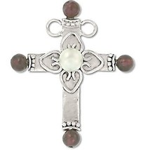 Sterling Silver Hand-Made Genuine Pearl and Garnet Cross - $32.31