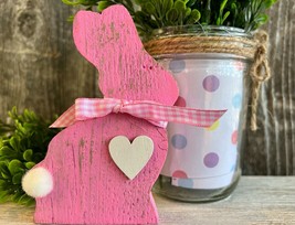 1 Pcs Pink Bunny Tiered Tray Wood With White Love #MNHS - £9.37 GBP