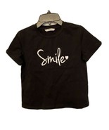 Shein Girls Black/White &quot;Smile&quot; CROP Short Sleeve T-Shirt 10Y - £7.46 GBP