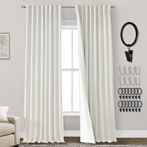 Cream Linen Blackout Curtains For Bedroom 84 Inch Length 2 Panels, Ivory Colored - £46.30 GBP