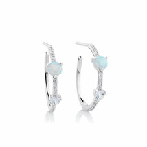 14K White Gold Plated Round Shape Simulated Opal Hoop Stud Earrings Summer Sale - £35.21 GBP
