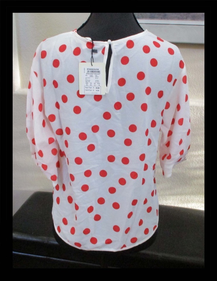 Koton Ladies White with Red Polka Dot Blouse Short Sleeve Size 8 NEW Item image 2
