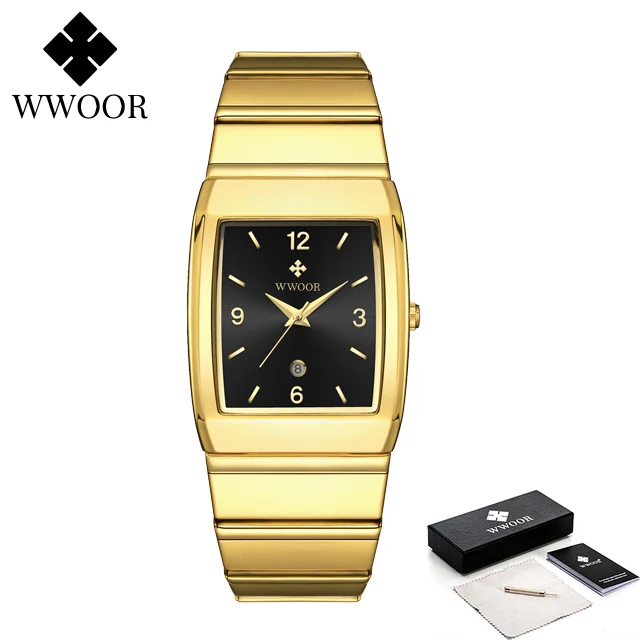 Man&#39;s Square Watch For Men with Automatic Date Luxury Stainless Steel Gold Mens  - £16.59 GBP