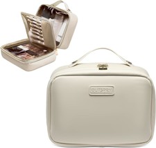 Travel Makeup Bag with Detachable Makeup Brush Divider Large Capacity PU Leather - £27.19 GBP