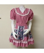 Vtg Square Dance Outfit Womens M Skirt Blouse Pink Fruity Patchwork Ruff... - $1,071.18 MXN