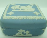 Vintage England Wedgwood Blue Jasperware Lidded Square Chariot Trinket Box - £31.10 GBP