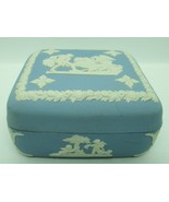 Vintage England Wedgwood Blue Jasperware Lidded Square Chariot Trinket Box - $748.28 MXN