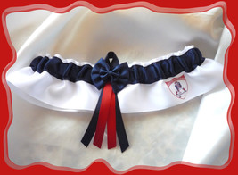 Patriots White Satin Vintage Logo Double Bow Wedding Garter Keepsake - £11.72 GBP