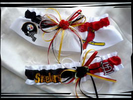 House Divided White Satin Wedding Garter Set Made with Steelers n Cardin... - £31.97 GBP