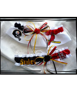 House Divided White Satin Wedding Garter Set Made with Steelers n Cardinals Fabr - £31.97 GBP