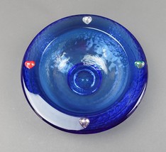 Fire and Light California Cobalt Blue Recycled Art Glass Wide Lipped Bowl Hearts - £746.54 GBP