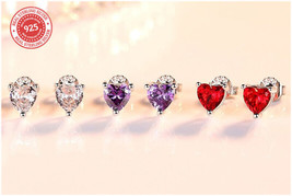 925 Sterling Silver beautiful stud earrings heart with Cubic Zirconia DLES1418 - £10.23 GBP
