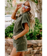 Moss Green Distressed Frayed Denim Romper - $44.20