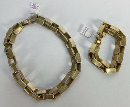 Lia Sophia Brushed Gold Geometric Chain Necklace and Bracelet Set NWT New - £35.80 GBP