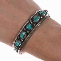 6.75&quot; c1940&#39;s Navajo stamped silver and turquoise bracelet - £368.60 GBP