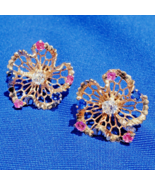 EARTH MINED DIAMOND Sapphire Ruby Deco Earrings Vintage ORIGINAL SOLID 1... - $3,320.25