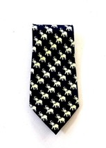 Sette &amp; Bello Mens Hand Made Neck Tie Navy Blue with White Elephant - £23.00 GBP