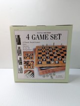 2003 Cardinal Pewter & Wood 4 Game Set Chess Backgammon Checkers Tic Tac Toe NIB - $23.72