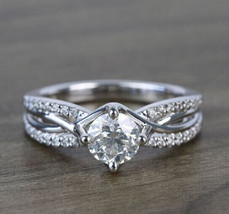 2.16ct Weiß Runder Moissanit Verlobung Hochzeit 14k Weiss Gold Ringgröße 6 - £201.29 GBP