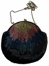 La Regale Purse Bag Clutch Beaded Art Deco Peacock Style Chain Strap - $35.84