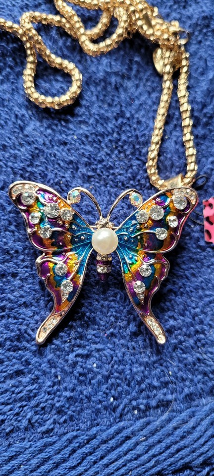 New Betsey Johnson Necklace Butterfly Blueish Rhinestone Summer Collecti... - $14.99