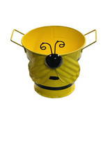 Yellow Tin Garden Bucket w/Handle Bumble Bee Decor Handheld Flower Pale - £13.08 GBP