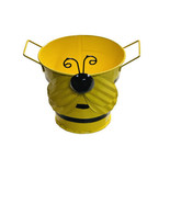 Yellow Tin Garden Bucket w/Handle Bumble Bee Decor Handheld Flower Pale - £12.36 GBP