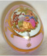 Limoges France Egg Art Pottery Trinket Box Hand Painted Victorian Couple - $16.82