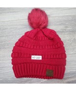 CC Hat Womens One Size Stretch Cap Casual Red Chunky Cable Knit Pom Pom ... - £17.82 GBP