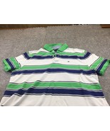 Tommy Hilfiger Performance Pique Green White Blue Mens Large Striped Polo - £9.47 GBP