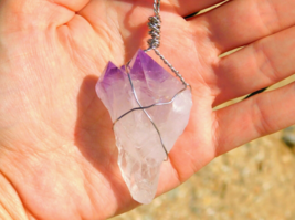 Natural Amethyst Quartz Crystal Pendant and Necklace Sturdy Stainless St... - £26.59 GBP