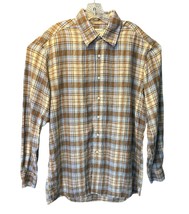 W.H. Belk Men’s Size XL Blue Tan Linen Plaid Long Sleeve Button Up Vintage - $12.55