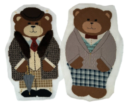 2 Vintage Completed Dapper Teddy Bears Needlepoint for Pillows 16&quot; - £39.10 GBP