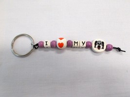CERAMIC BEADED I LOVE HEART ROUND MY DOG DISC PURPLE ACCENTS KEY CHAIN K... - $9.75 CAD