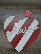 Valentine&#39;s Day LOVE Heart Shaped Sign 12&quot; X 12” Metal Love Stripes NEW! - £11.41 GBP