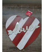 Valentine&#39;s Day LOVE Heart Shaped Sign 12&quot; X 12” Metal Love Stripes NEW! - £11.34 GBP