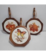 Vtg Octagonal Trivet Wood Base &amp; Handle MCM Hot Plate Wall Decor Lot Of 3 - $33.81 CAD