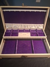 Vintage MELE Two-tier Hard Jewelry Box storage case. 14x8&quot; Purple Velvet - $228.09 MXN