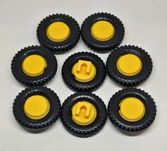 Vtg (8) Construx Black Tires Yellow Wheels by Fisher Price Replacement P... - €8,58 EUR