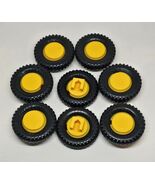 Vtg (8) Construx Black Tires Yellow Wheels by Fisher Price Replacement P... - €8,58 EUR