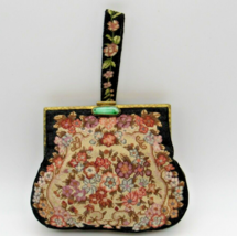 Floral Micro Petit Point Needlepoint Purse Bag 1920s Art Deco Gold Frame Jade  - £189.78 GBP