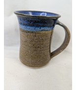 Art Pottery Drip Coffee Cup Mug Signed Hood Brown Blue - £15.40 GBP