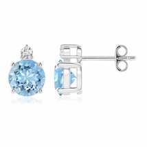 ANGARA 6mm Natural Aquamarine Stud Earrings with Diamond in Silver for Women - £369.28 GBP+