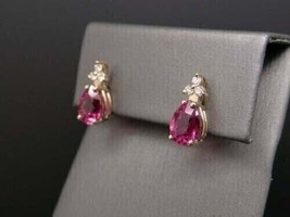 14k Yellow Gold Plated 2.30Ct Pear Cut Simulated Pink Ruby  Stud Earrings Women - £111.12 GBP