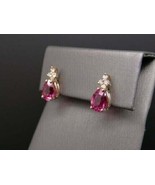 14k Yellow Gold Plated 2.30Ct Pear Cut Simulated Pink Ruby  Stud Earring... - £109.82 GBP