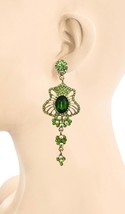 3.5&quot; Long Evening Party Elegant Earring  AB Light &amp; Dark Forest Green Crysrals - £13.66 GBP