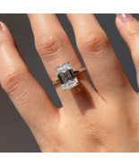 Emerald Moissanite Solitaire Wedding Ring 925 Silver Moissanite Engageme... - $259.80