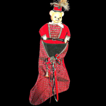 Vintage PCCW Teddy Bear Drum Major French Horn Plaid Christmas Stocking 25 inch - £28.14 GBP