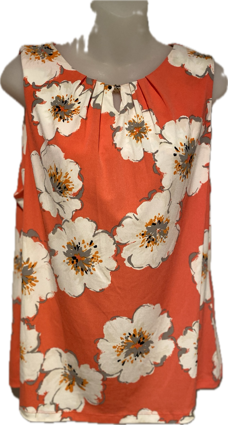 Primary image for Ivanka Trump Orange Coral Color Floral Print Sleeveless Top -Size L